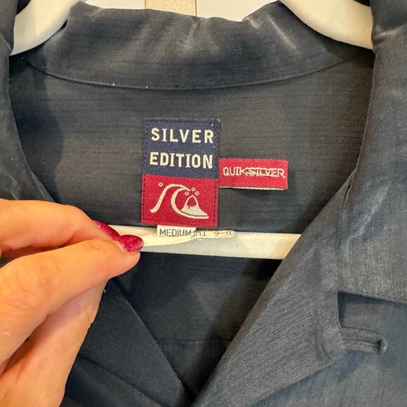 Quiksilver Silver Edition Silk Palm Tree Shirt Medium Oversized Vintage Aloha - Picture 4 of 6